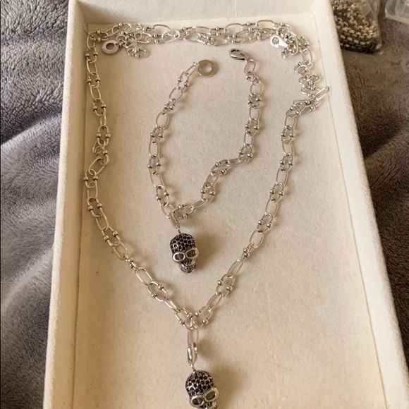 S925 Skull Pave Charm jewelry set for Men - Picture 4 of 12